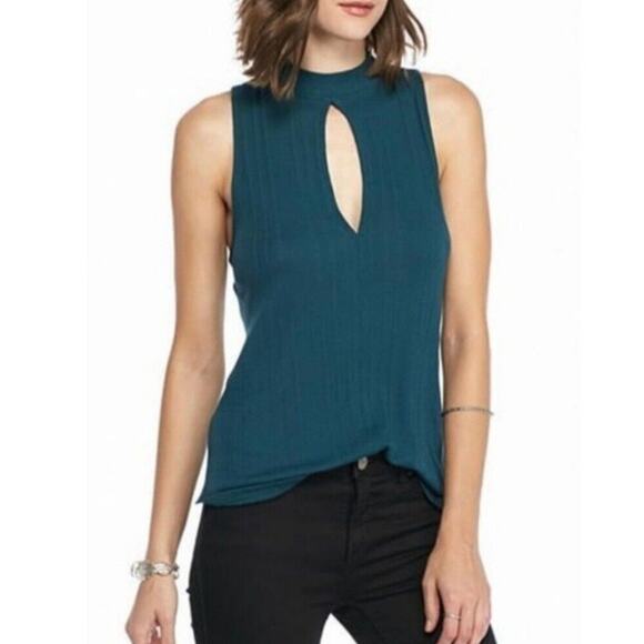 Free People Faye Green Ribbed Keyhole Tank Size Small - Picture 1 of 5
